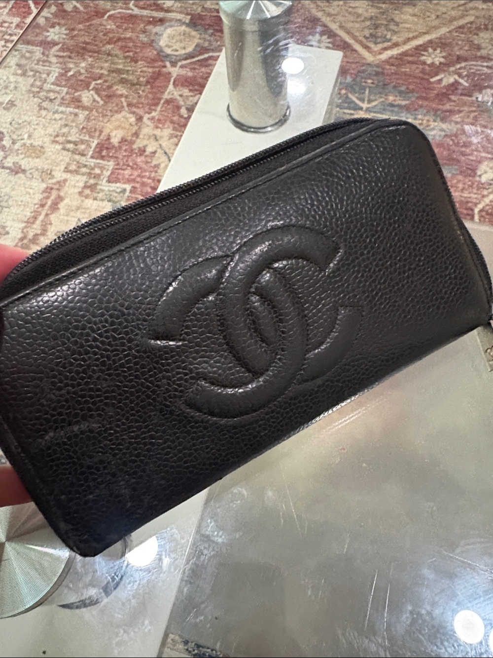 Chanel Black Caviar Zip Around Wallet